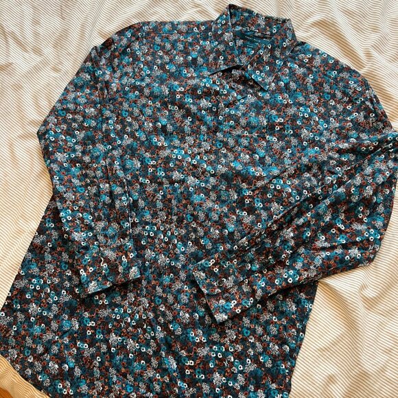 Perry Ellis Mens Slim Fit Button Down Floral Pattern Dress Shirt Size M - Picture 1 of 8